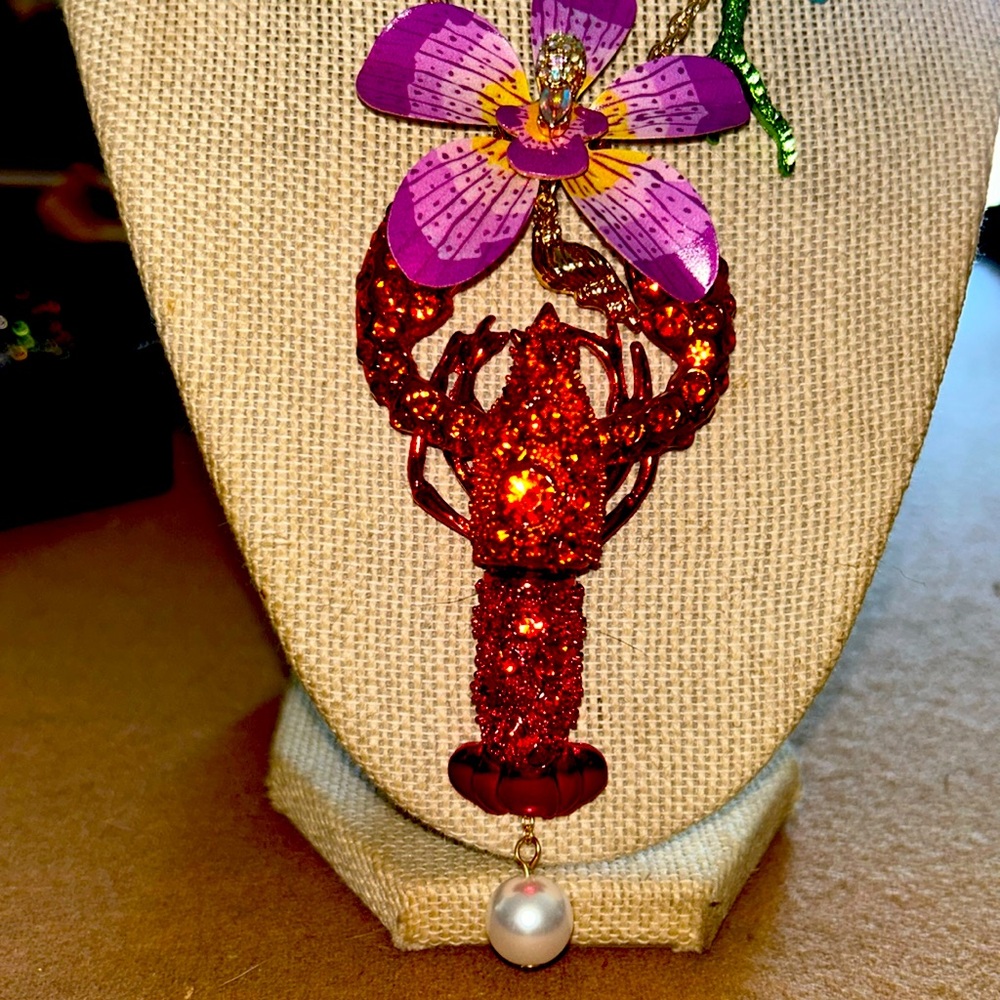 Betsey Johnson Red Lobster Pendant Necklace